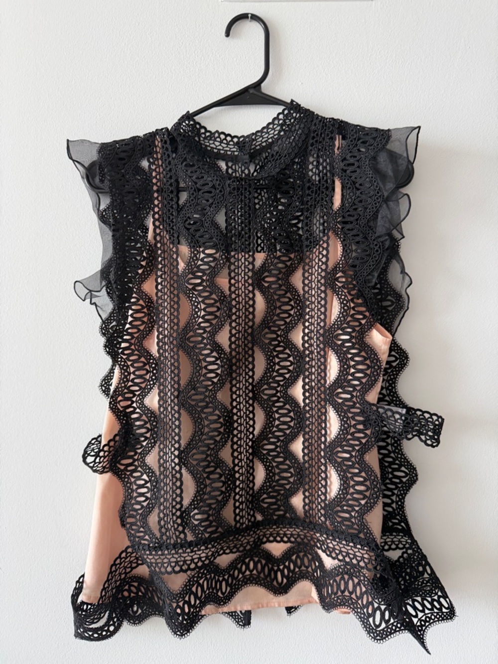 Black Lace Overlay Sleeveless Top with Blush Lining from Panamañian Boutique